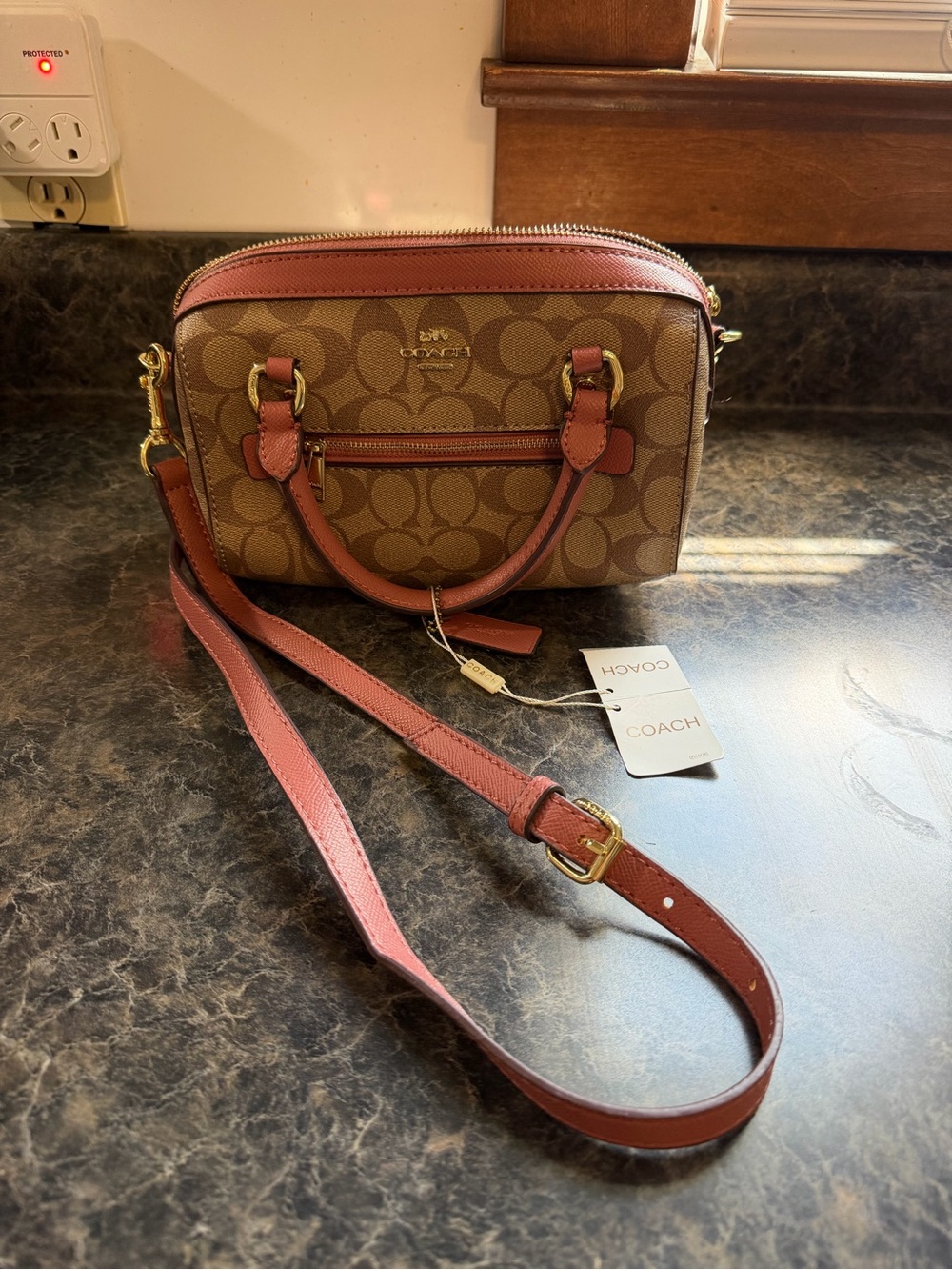 Coach Signature Crossbody Bag in Brown and Pink